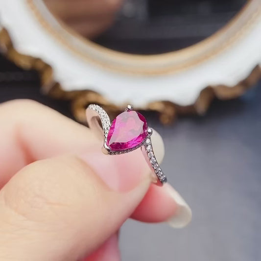 Natural Tourmaline AdjustableRingTeardrop, High Clarity & Full Fire, 925 Silver, Minimalist Elegance6*8mm