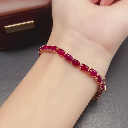 Natural Ruby Tennis Bracelet 4*6mm 925 Silver Plated Delicate Fashion Jewelry for Women Light Luxury Gift Idea