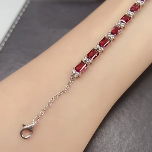 Natural Garnet Tennis Bracelet 4*6mm Wine-Red Full Clean Full Fire S925 Silver Setting Simple Fashion Versatile Light Luxury Ins Style Gift