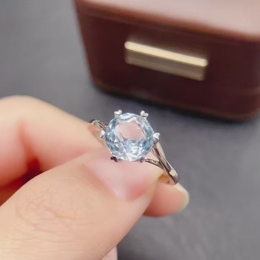 Natural Topaz Ring Adjustable | 8x8mm Gemstone Solitaire Six Prong Setting | 925 Silver Minimalist Crystal Jewelry | Trendy Gift For Women