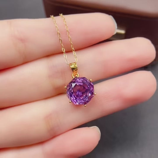 Natural Amethyst Pendant Necklace Rose Cut | 10x10mm Gemstone Six Prong Solitaire | 925 Silver Minimalist Dainty Jewelry | Trendy Crystal Gift For Women