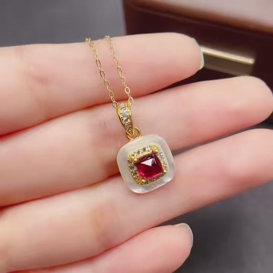 Natural Magnesium Aluminum Garnet Pendant | Sugar Loaf Cut 5x5mm Gemstone | High Quality Vivid Color | 925 Silver Dainty Fashion Necklace | Trendy Crystal Jewelry Gift