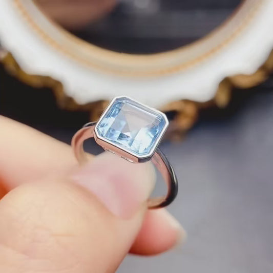 Natural Topaz Ring Bezel Set 8mm Square * 925 Silver * High Clarity * Simple Fine Jewelry For Women