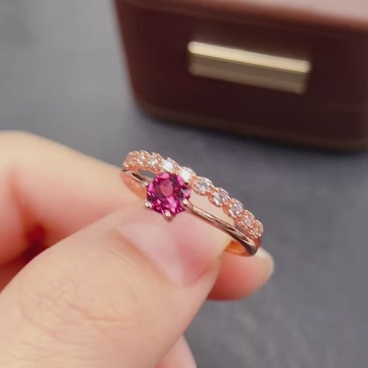 Natural Pyrope Garnet Ring | 5x5mm Round | 925 Silver | Fine Craftsmanship | Adjustable Open | Rare Gemstone | January Birthstone | Minimalist Gift