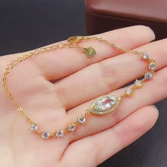 Natural Aquamarine Bracelet | Marquise Cut Statement Bracelet | 6*12mm Genuine Gemstone | 925 Silver Gold Plated Jewelry | Fashion Dainty Gift For Women