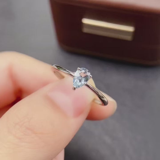 Natural Aquamarine Ring | Emerald Cut Square 4x6mm | 925 Silver | Fine Craftsmanship | Adjustable Open | Minimalist Style | March Birthstone | Dainty Gift
