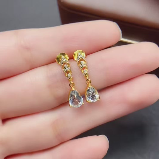 Natural Aquamarine Teardrop Earrings 5*7mm High Clarity Full Fire Fresh Ocean Blue S925 Silver Setting Simple Fashion Versatile Light Luxury Ins Style Gift