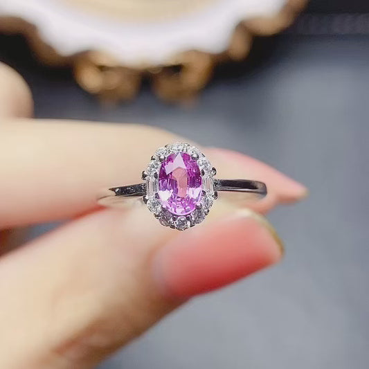 Natural Pink Sapphire Ring Adjustable Size 4x6mm 925 Silver 18K Gold Rose Gold Plated Simple Elegant Fashion Jewelry