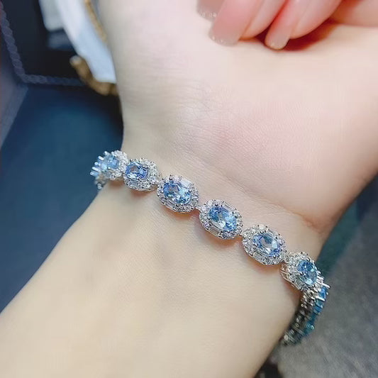 Natural Topaz Bracelet S925 Silver Setting New Light Luxury High Clarity Full Fire 4*6mm Gold-plated Look Versatile Minimalist Gift