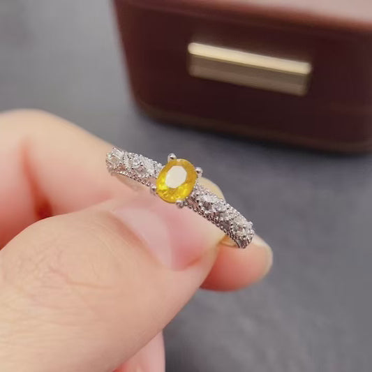 Natural Yellow Sapphire Ring | 4x5mm Oval | 925 Silver | Fine Craftsmanship | Adjustable Open | Minimalist Fashion | September Birthstone | Dainty Gift