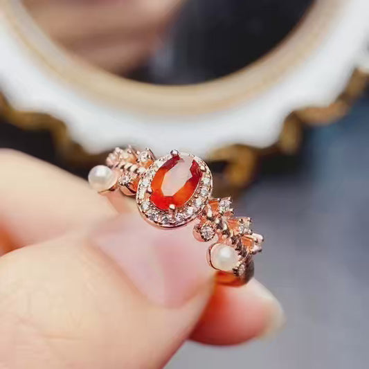 Natural Fanta Garnet Ring Adjustable Size 4x6mm High Clarity Fire Flash 925 Silver Fine Jewelry For Women