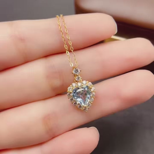 Natural Aquamarine Heart Pendant 7*7mm High Clarity Full Fire Fresh Ocean Color S925 Silver Setting Simple Light Luxury Versatile Choker Necklace Ins Style Gift