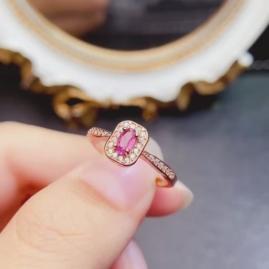 Natural Pink Tourmaline Ring Adjustable Simple Design🌸Love Attraction Stone S925 Silver Minimalist Jewelry Gift