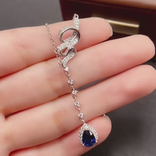 Natural Sapphire Teardrop Pendant 5*7mm High Clarity Full Fire Rich Royal Blue S925 Silver Setting Simple Light Luxury Versatile Choker Necklace Ins Style Gift
