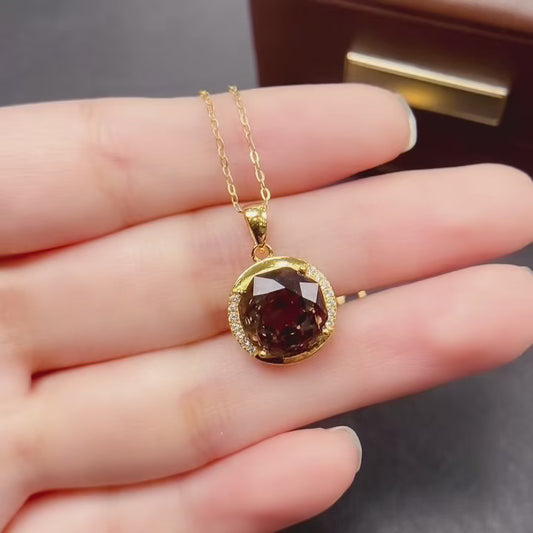 Natural Smoky Quartz Pendant Necklace | High Quality Vibrant Brown 10x10mm Gemstone | 925 Silver Dainty Jewelry | Trendy Crystal锁骨链 Gift For Women