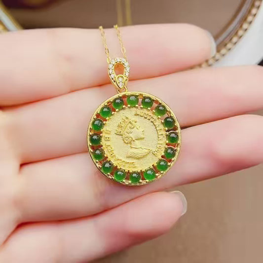 Natural Jade Pendant Necklace, Round Design, 925 Silver Setting, Simple & Elegant, Beautiful Color, 3x3mm Gem
