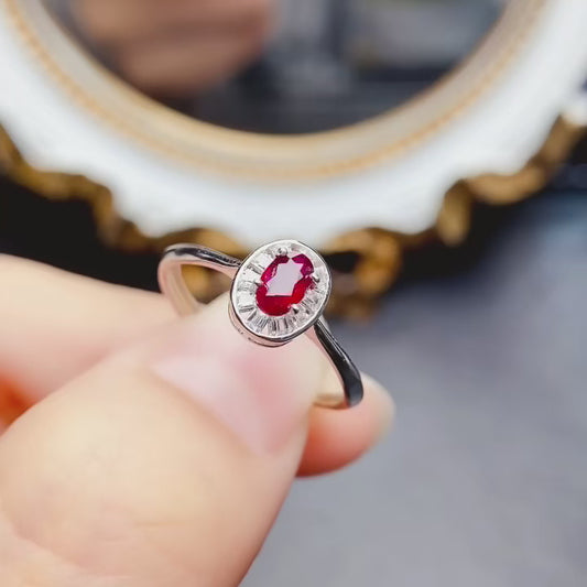 Natural Ruby Ring Adjustable Simple Design🔥High Clarity Pigeon Blood Red S925 Silver Love Stone Birthday Gift