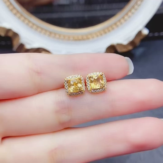 Natural Citrine Earrings, Square Cut✨925 Silver, Simple & Elegant🔥Beautiful Color, Gift for Her