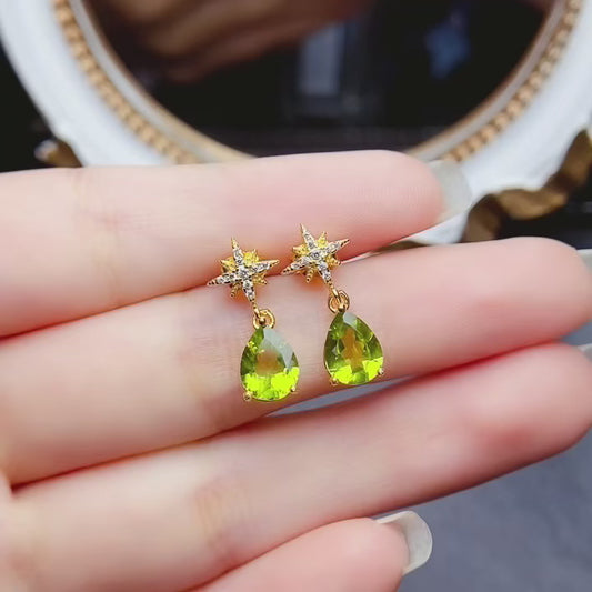 Natural Peridot Drop Earrings 6*8mm🔥Fresh High Clarity Green S925 Silver August Birthstone Gift