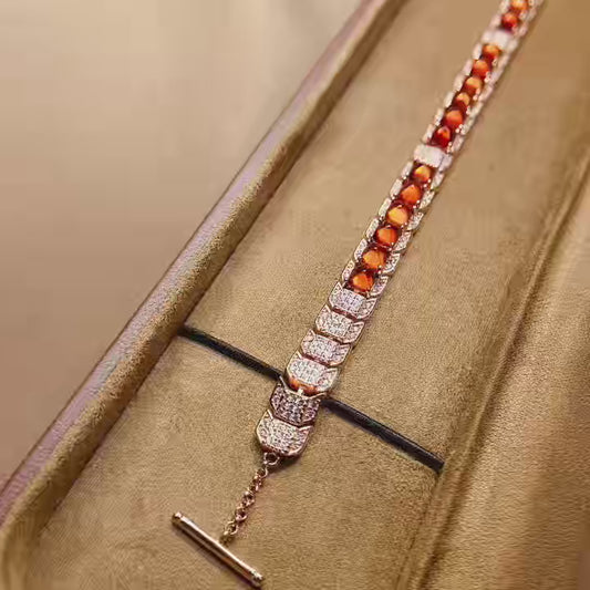 Natural Fanta Garnet Bracelet, Sugar Tower Arrangement, Fashionable Design, 925 Silver Setting, 4x4mm Gems